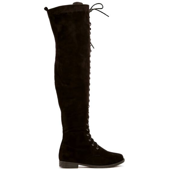 Tall Talk Flat Lace Up Over the Knee Boot - Black 10 - Picture 4 of 16